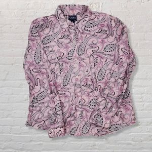 Chaps Women's Pink Floral Paisley Print Button Down Long Sleeve Shirt Size XL